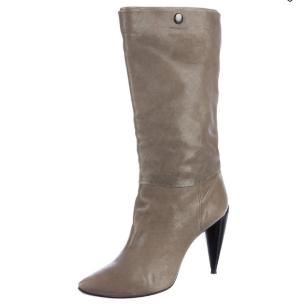 COSTUME NATIONAL Mid Calf Leather Boots Double Layer Fold Over